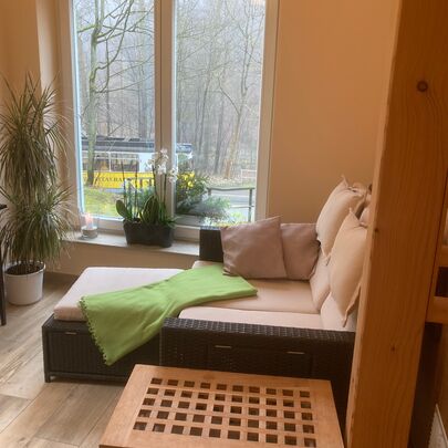 Sitzbereich in der Sauna im Forsthaus Kirnitzschtal Pura