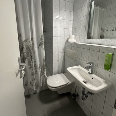 Badezimmer im Doppelzimmer im Sigl's Bad Schandau