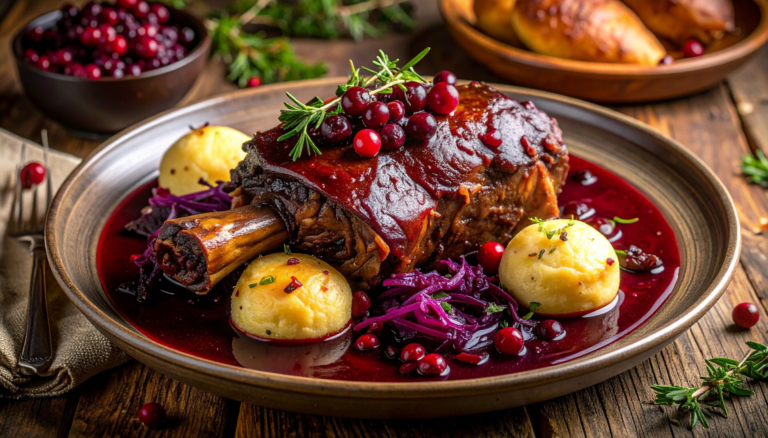 Wildschweinkeule mit Rotweinsoße