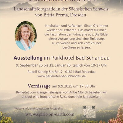 Fotoausstellung Lichte Landschaften im Parkhotel Bad Schandau 9.9.2025-31.1.2026 - Flyer Britta Prema Hirschburger