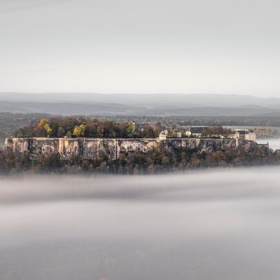 Festung Königstein in der Sächsischen Schweiz im Nebel